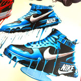 Ultra 9 Color ORGB DTF transfers featuring vibrant blue Nike sneakers with a dripping paint effect.