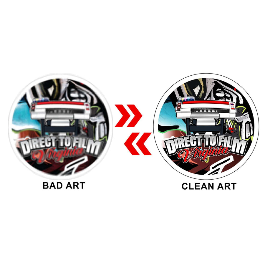 Comparison of vector designs showing bad art versus clean art demonstrates professional vector design services.