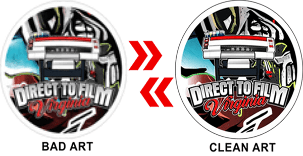 Comparison of bad art versus clean art showcasing professional vector design services.