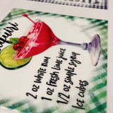 UV DTF custom printed sticker of Daiquiri cocktail with ingredients list