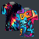 Custom sublimation gang sheets featuring colorful graphic t-shirts in vibrant designs.