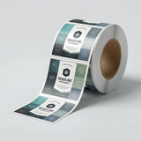 Roll of labels with 'Headline Typography' design on a gray background