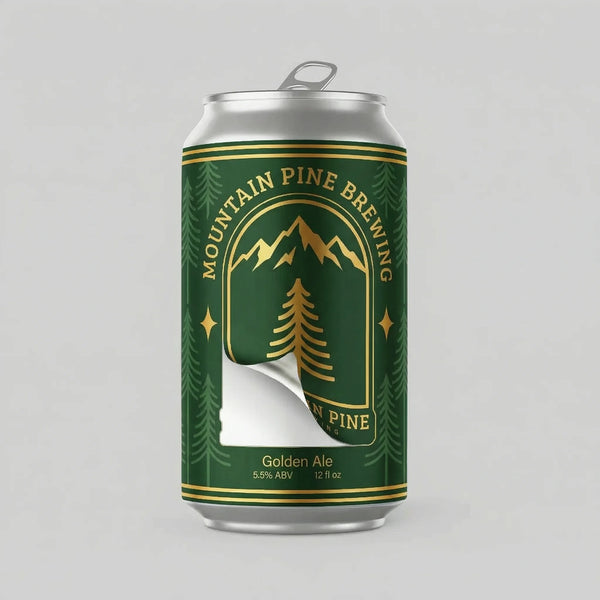Can of Mountain Pine Brewing Golden Ale on a gray background