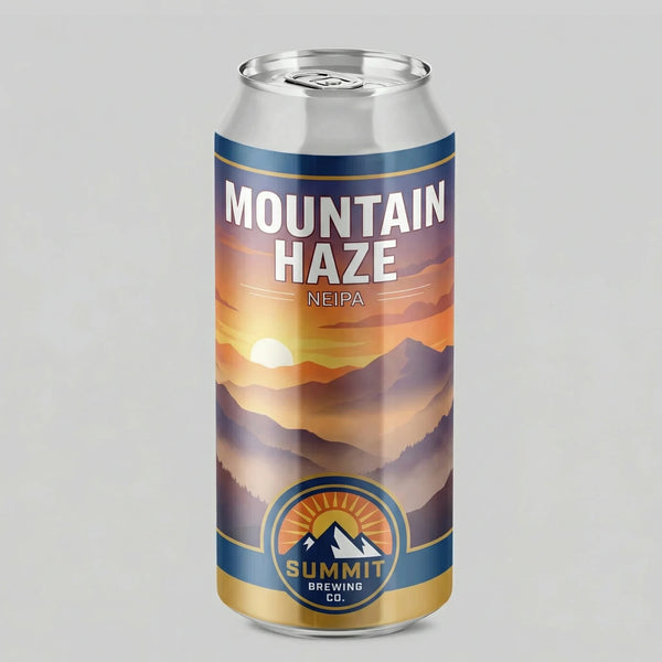 Beer can with 'Mountain Haze' and 'Summit Brewing Co.' on a gray background