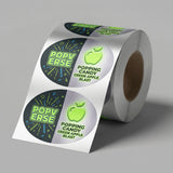 Roll of Popv Erse Popping Candy Green Apple Blast stickers on a gray background