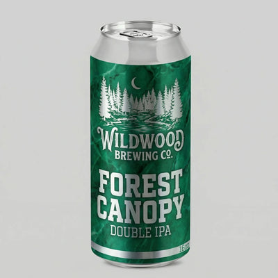 Green can of Wildwood Brewing Co. Forest Canopy Double IPA on a gray background