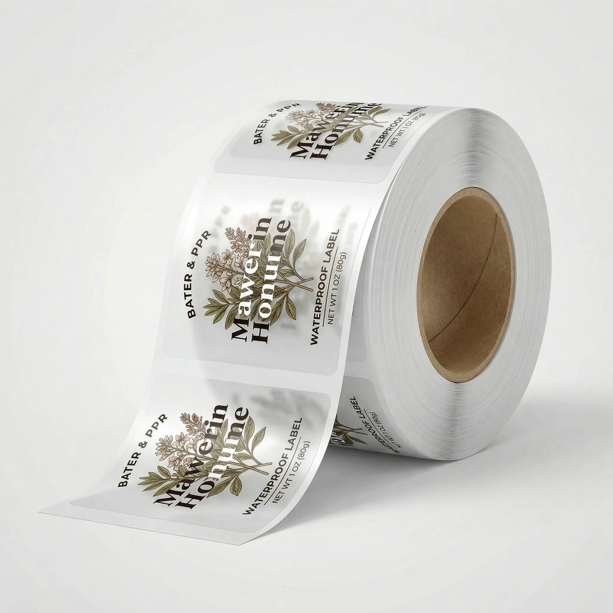 Roll of Mawerine Honeyine labels on a white background