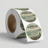 Roll of Harborline Brewing Co. Tidal Drift Lager labels on a white background