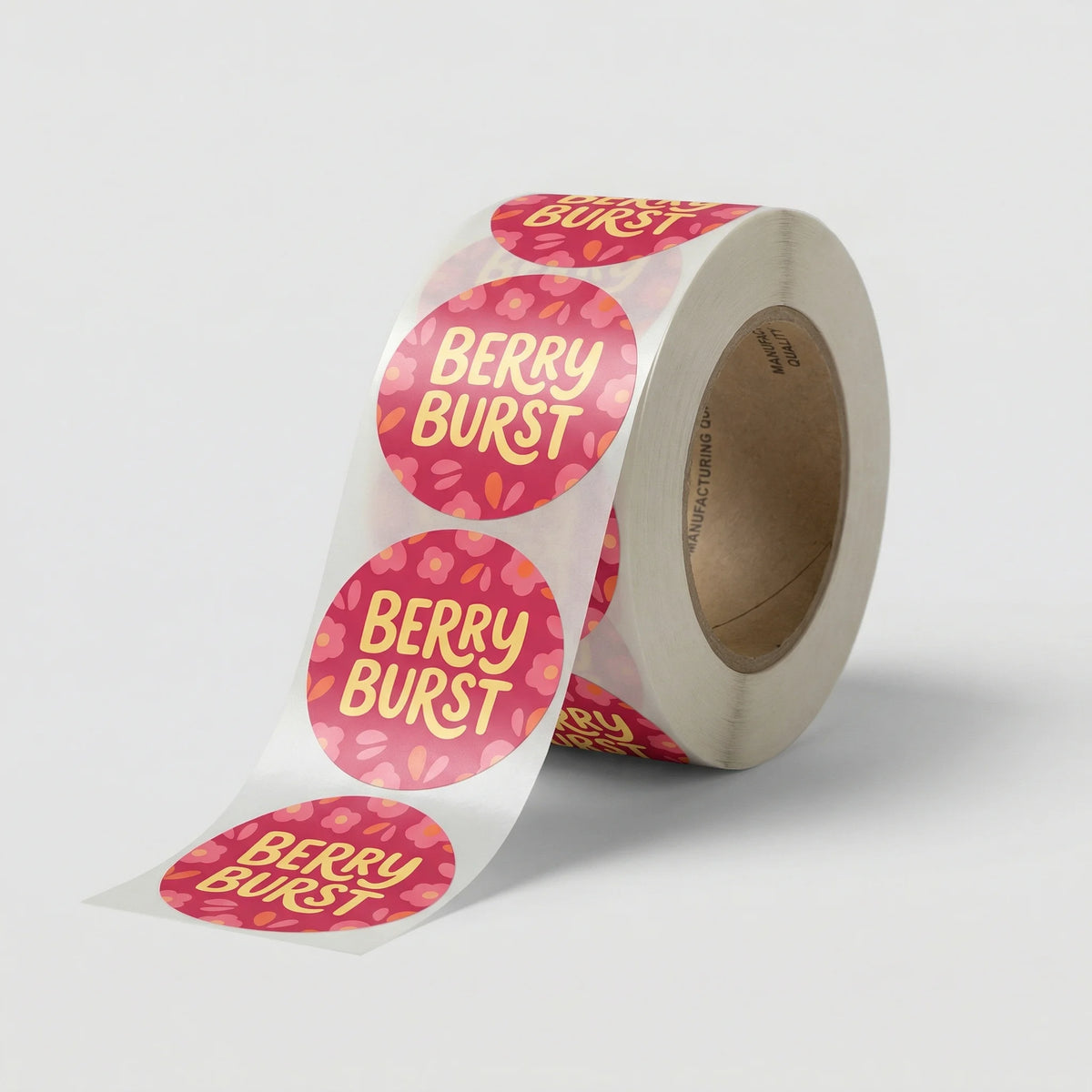 Roll of Berry Burst stickers on a white background