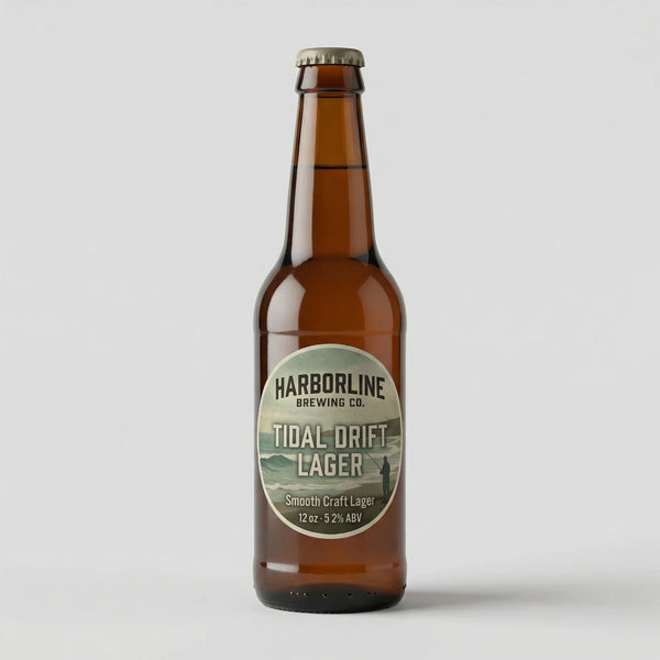 Brown beer bottle with 'Harborline Brewing Co.' label on a light gray background