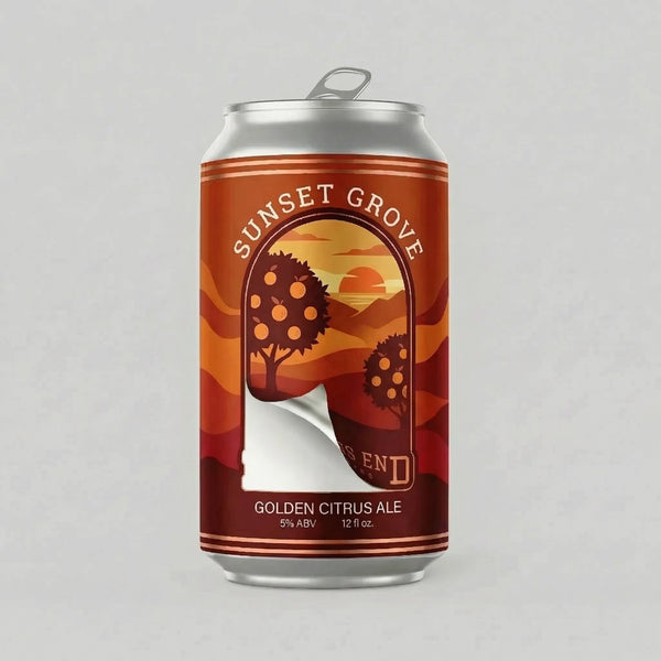 Can of Sunset Grove Golden Citrus Ale on a gray background