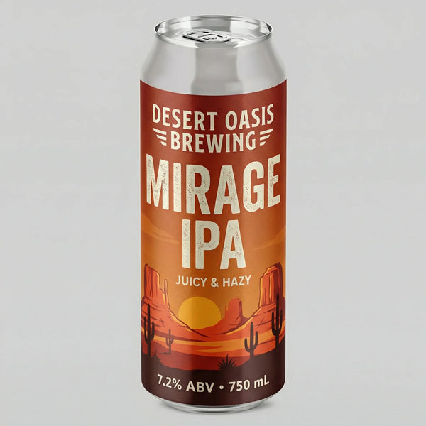 Desert Oasis Brewing Mirage IPA can on a gray background