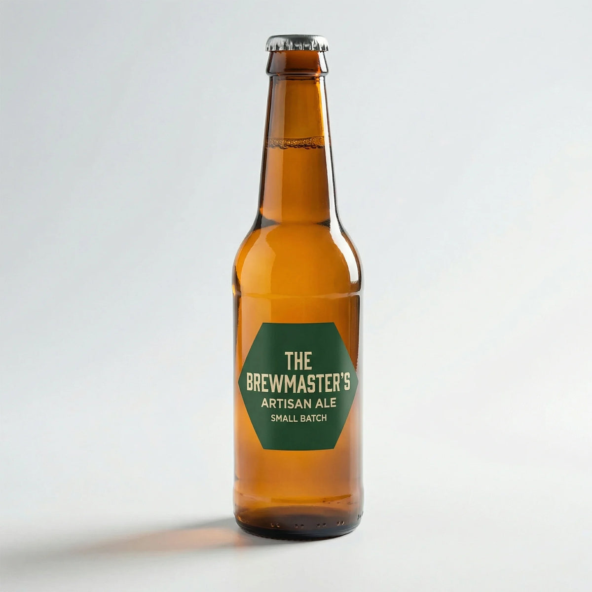 Bottle of 'The Brewmaster's Artisan Ale' on a light gray background