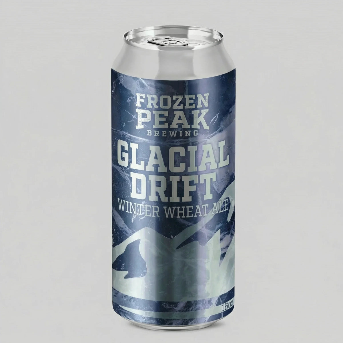 Frozen Peak Brewing Glacial Drift Winter Wheat Ale can on a gray background