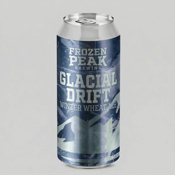 Frozen Peak Brewing Glacial Drift Winter Wheat Ale can on a gray background