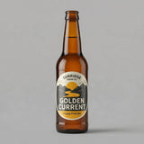 Brown beer bottle with 'Sunridge Brew Co. Golden Current' label on a gray background