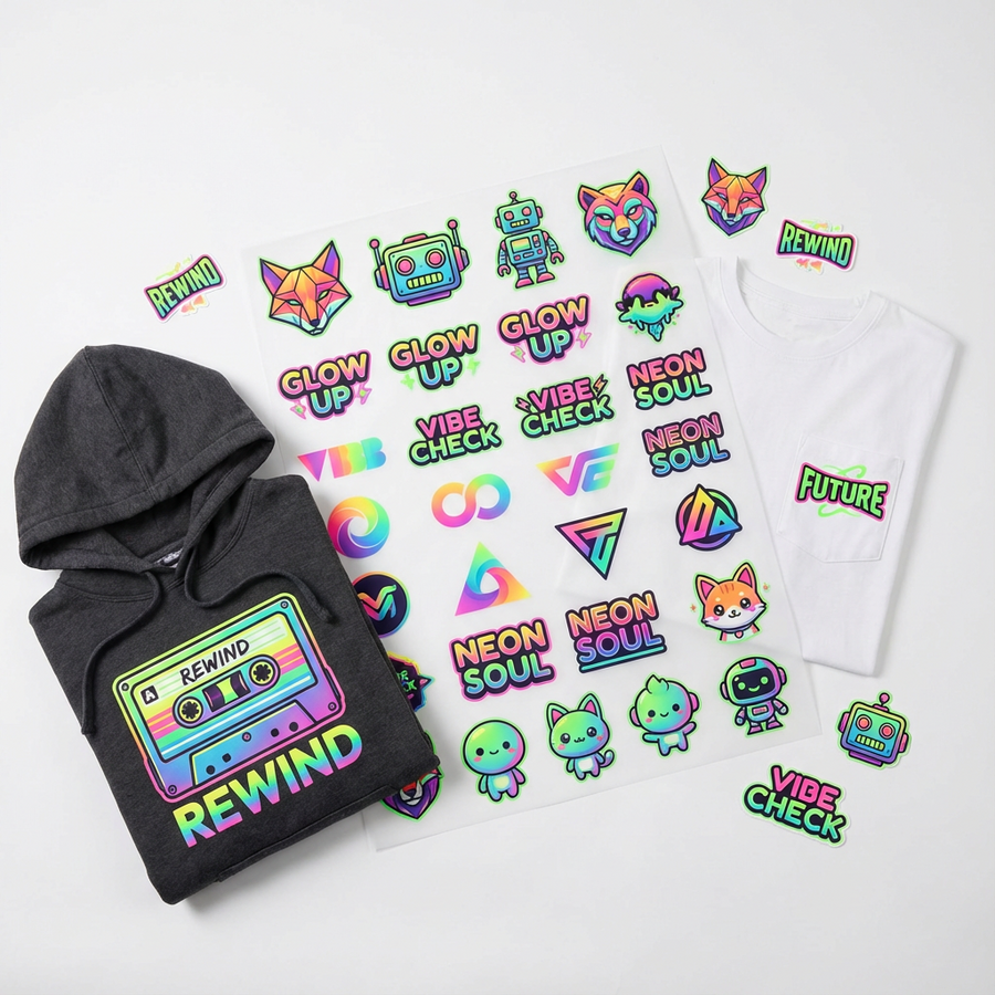 DTF transfers and a printed hoodie ready the same day