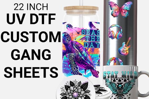 Custom UV DTF gang sheets for durable waterproof stickers