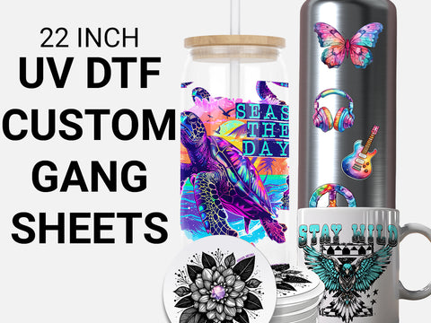 Custom UV DTF gang sheets for durable, waterproof, scratch-resistant stickers – high-quality direct to film UV transfers by DTF Virginia